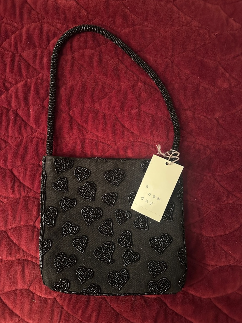 a new day Black Beaded Heart Mini Shoulder Bag